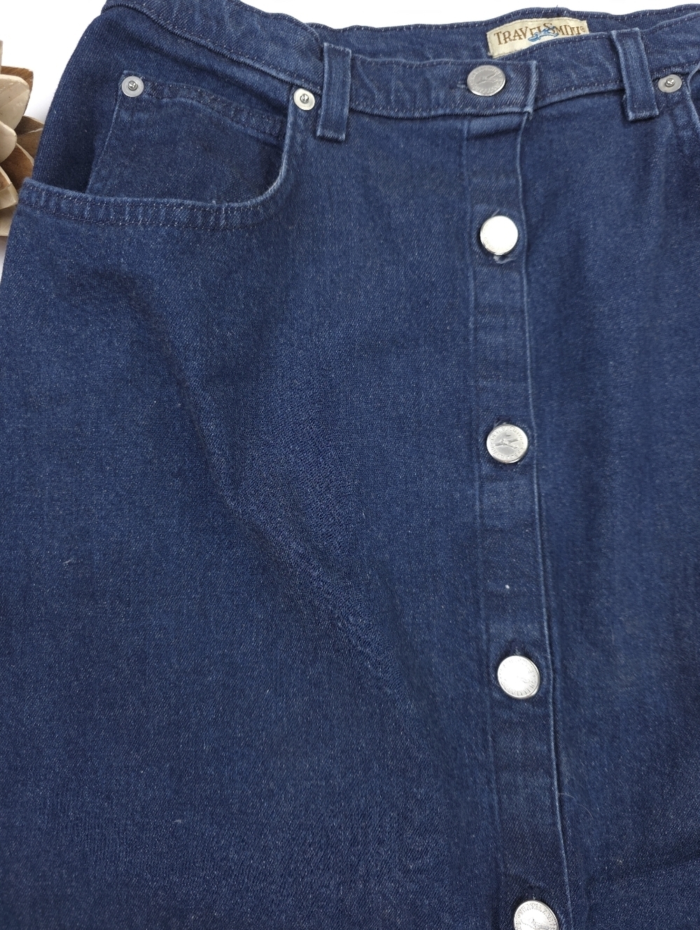 Classic Button-Front Denim Skirt - Dark Blue - Picture 6 of 12